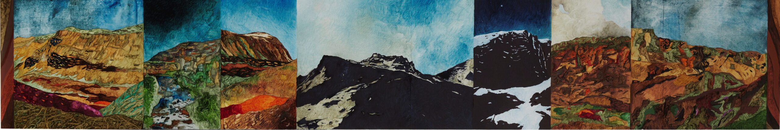 7 Summits, Oil on canvas/panel, 30x176 cm, RM 2021, (Photo: Per-Erik Adamsson)